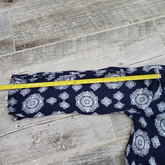 Altar'd State Medallion Faux Wrap Boho Top with Laced Sleeve in Navy. - Picture 9 of 9